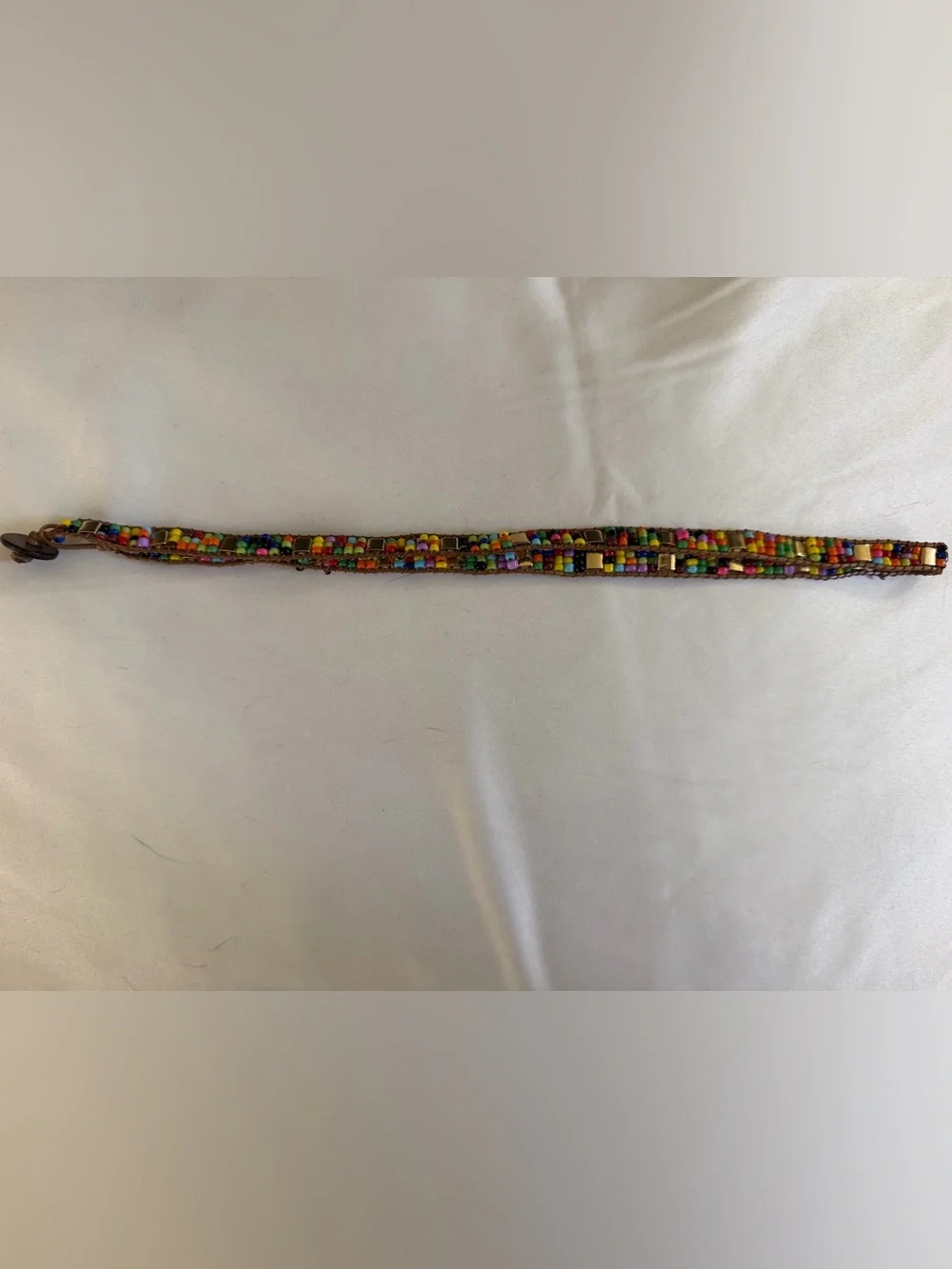 Handcrafted Artisan Colorful Bead Headband/Necklace w/Button Toggle Closure 22”
